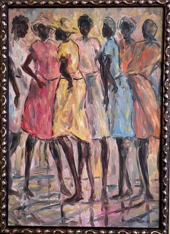 GROUP OF 7 JAMAICAN WOMEN, BAREFOOT AND WEARING DRESSES 